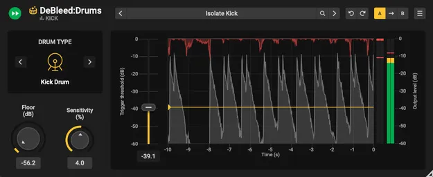DeBleed:Drums drum mic spill removal plugin by Acon Digital interface