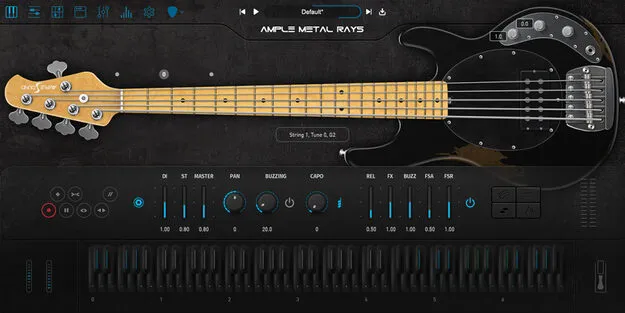 Ample Metal Ray5 bass virtual instrument by Ample Sound plugin interface