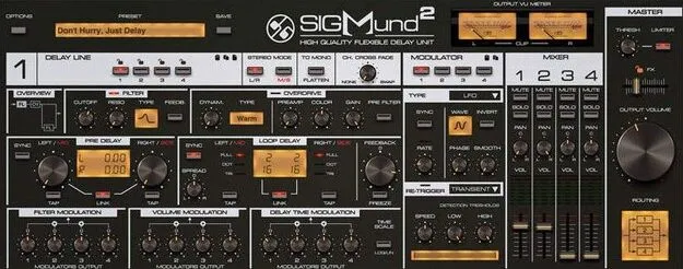 Sigmund 2 delay plugin interface by D16 Group