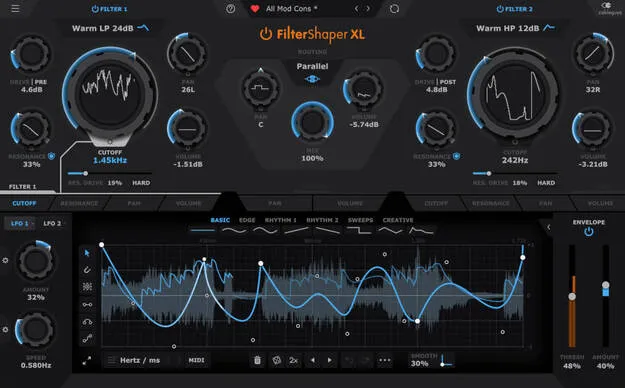 FilterShaper XL by Cableguys filter effect plugin interface
