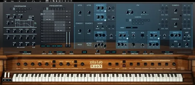 KaoX synth plugin interface by XILS Lab showing FM operator matrix