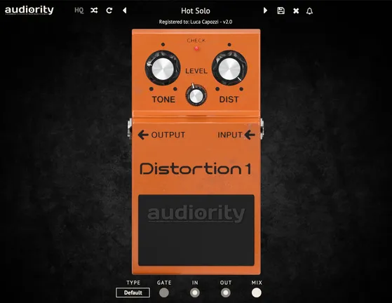 Distortion 1 mkII by Audiority analog-modeled distortion plugin interface