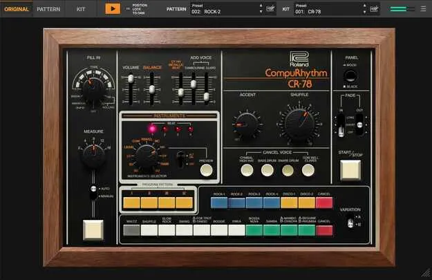 CR‑78 Software Rhythm Composer by Roland drum machine plugin interface
