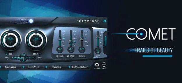 Comet reverb plugin interface by Polyverse with preset morphing slots