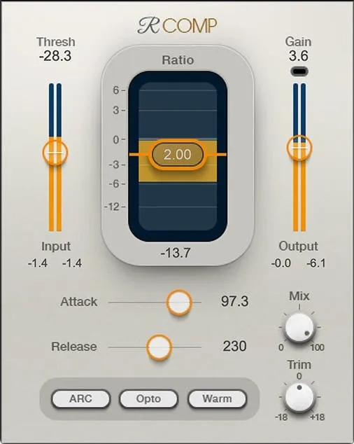 Renaissance Compressor by Waves compressor plugin interface