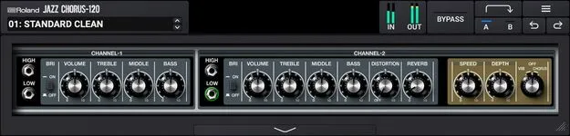 JC-120 Jazz Chorus by Roland amp and stereo chorus plugin interface