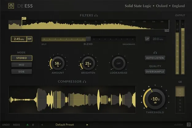 SSL DeEss de-esser plugin interface by Solid State Logic