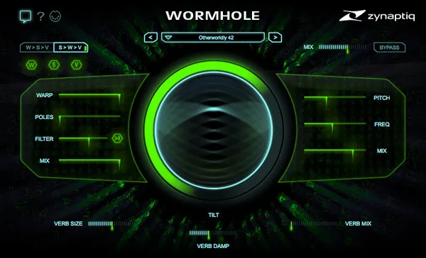 WORMHOLE Educational Version by Zynaptiq multi-effects plugin interface