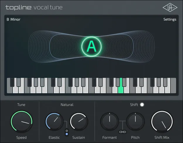Topline Vocal Tune vocal pitch correction plugin interface by Universal Audio