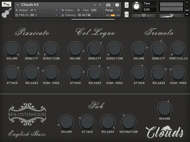 English Bass Kontakt instrument by Ben Osterhouse interface