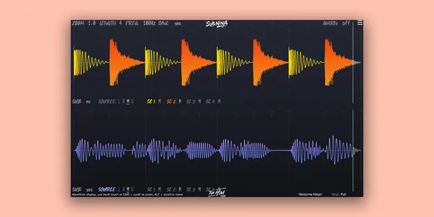 Sub Ninja plugin waveform interface by The Him DSP showing sub bass and kick visualization
