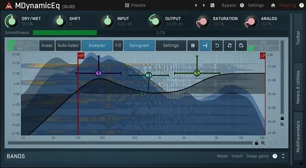 MDynamicEq by MeldaProduction dynamic equalizer plugin interface
