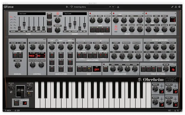 Oberheim OB-X by GForce Software synth plugin interface