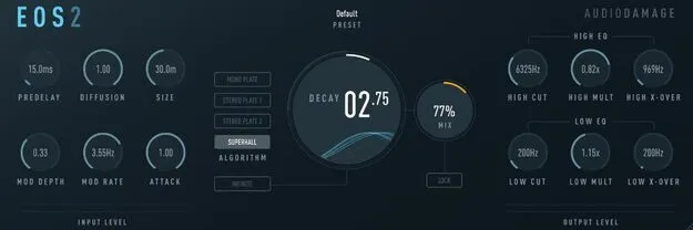 Eos 2 reverb plugin by Audio Damage interface