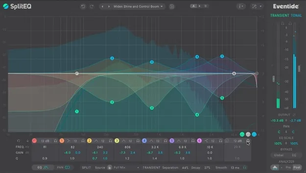 SplitEQ by Eventide transient and tonal EQ plugin interface