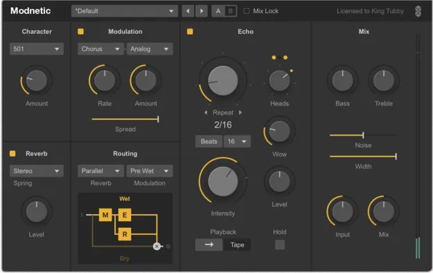 Modnetic tape delay, reverb and modulation plugin interface by Surreal Machines