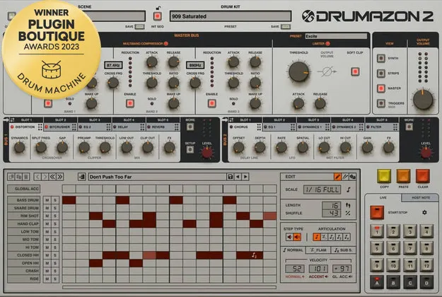 Drumazon 2 by D16 Group drum machine plugin interface