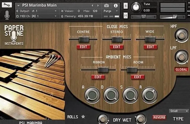 Marimba by Loot Audio Kontakt instrument interface with microphone faders