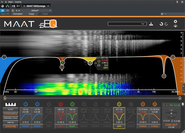 thEQorange linear phase EQ plugin interface by MAAT