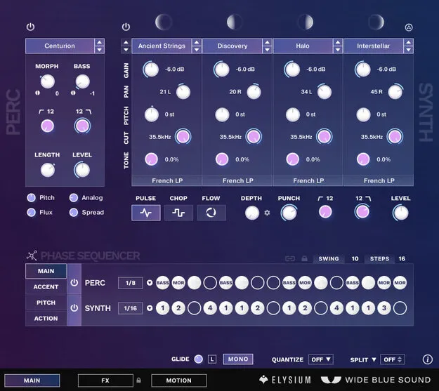 ELYSIUM by Wide Blue Sound Kontakt synthesizer instrument interface