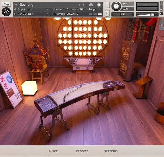 Guzheng by Wavesfactory Kontakt instrument interface for Chinese plucked zither