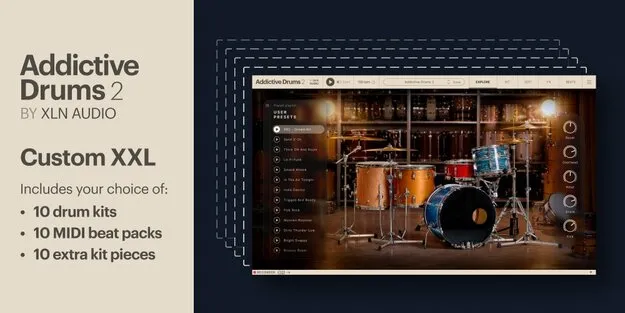 Addictive Drums 2 Custom XXL Collection drum plugin interface by XLN Audio