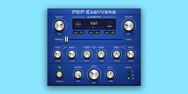 PSP EasyVerb 2 algorithmic reverb plugin interface by PSP Audioware