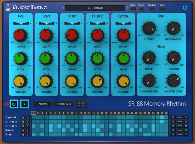 SR-88 drum machine plugin interface by AudioThing