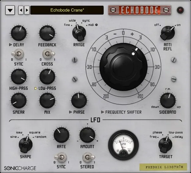 Echobode frequency shifter delay plugin by Sonic Charge interface