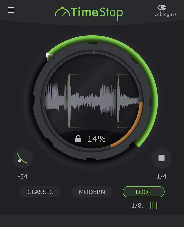 TimeStop tape-stop effect plugin interface by Cableguys