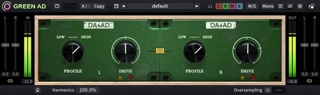 Green AD saturation plugin interface by Three-Body Technology