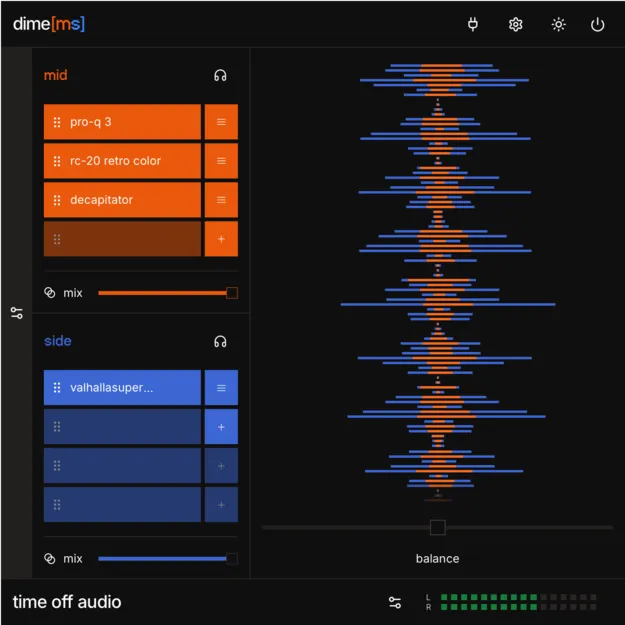 dime[ms] by time off audio mid/side stereo plugin interface
