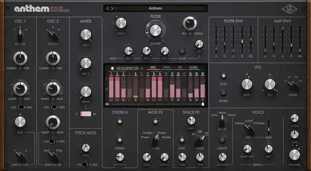 Anthem Analog Synthesizer by Universal Audio synth plugin interface