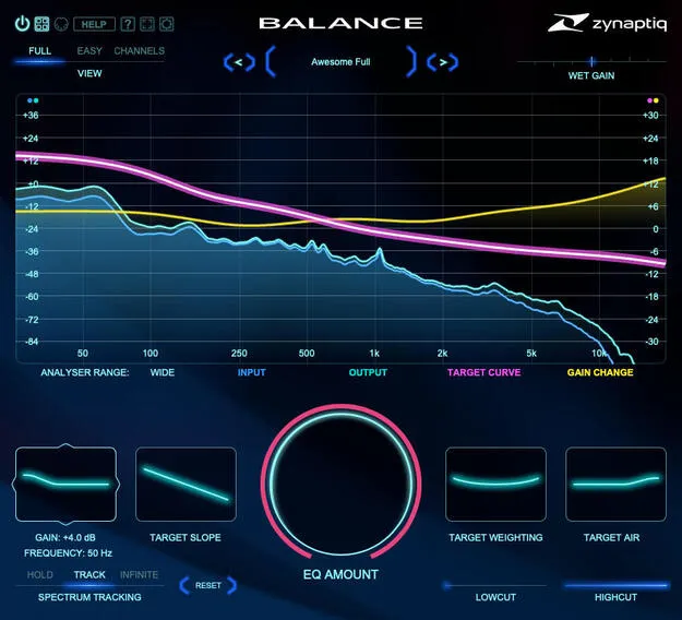 BALANCE by Zynaptiq adaptive EQ plugin interface