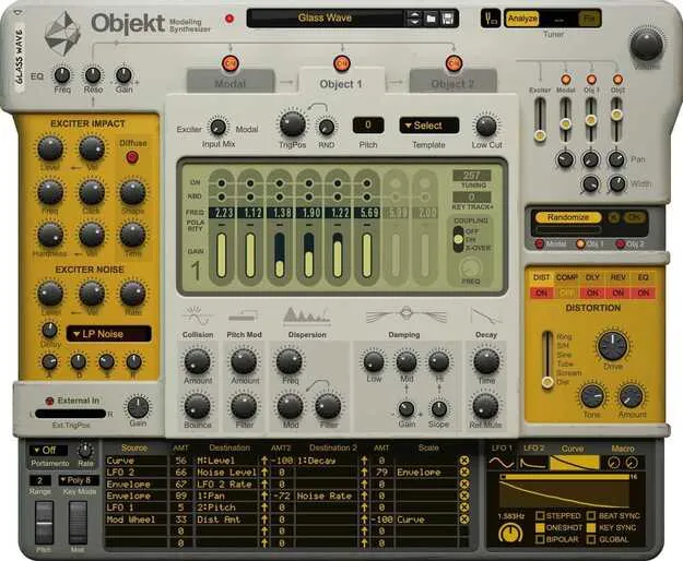 Objekt physical modeling synth plugin interface in Reason by Reason Studios
