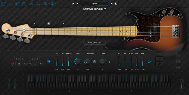 Ample Bass P bass instrument plugin interface by Ample Sound