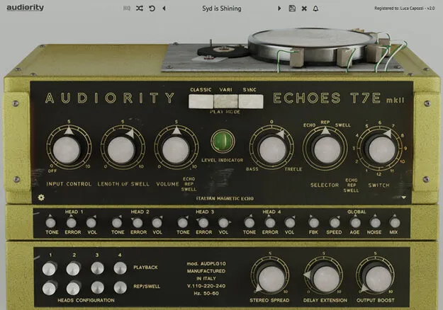 Echoes T7E MKII by Audiority tube echo plugin interface