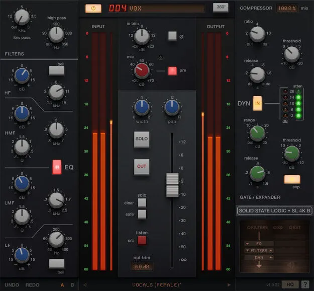 SSL 4K B channel strip plugin interface by Solid State Logic
