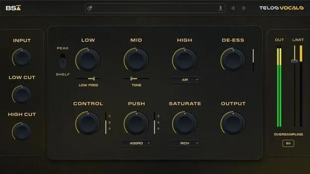 Telos - Vocals by Black Salt Audio vocal processing plugin interface