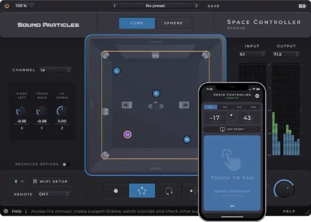 Space Controller Standard Educational Version surround panning plugin interface by Sound Particles