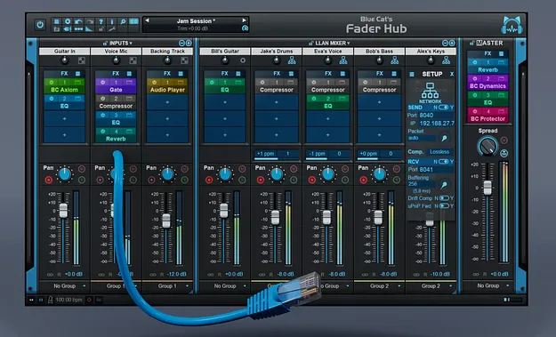 Fader Hub network mixing and streaming console plugin interface by Blue Cat Audio
