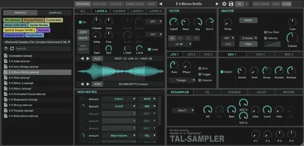 TAL-Sampler sampler synth plugin interface by TAL