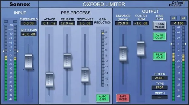 Oxford Limiter by Sonnox limiter plugin interface