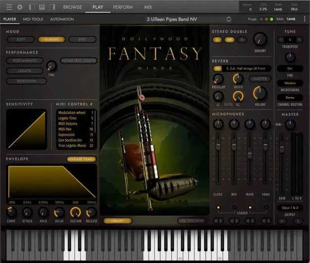 Hollywood Fantasy Winds by EastWest Sounds woodwind virtual instrument plugin interface