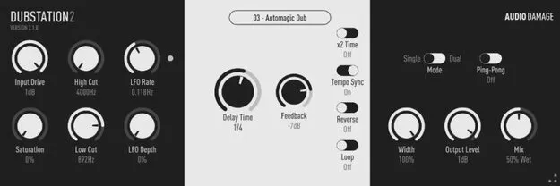 Dubstation 2 by Audio Damage delay plugin interface