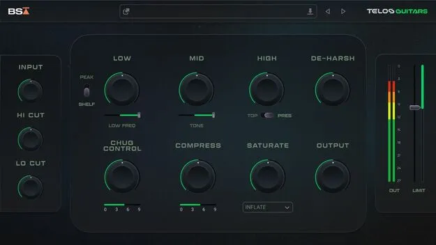 Telos - Guitars guitar mixing plugin interface by Black Salt Audio
