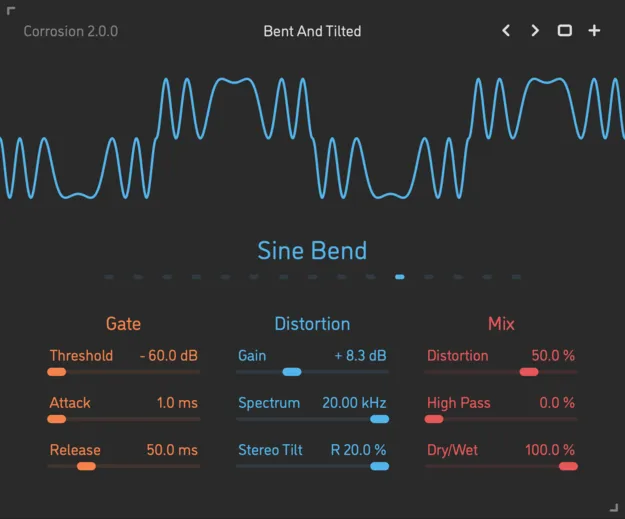 Corrosion v2 by Sinevibes distortion plugin interface