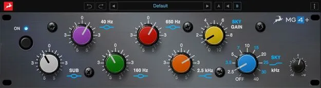 MG4+ 6-band EQ plugin interface by Antelope Audio