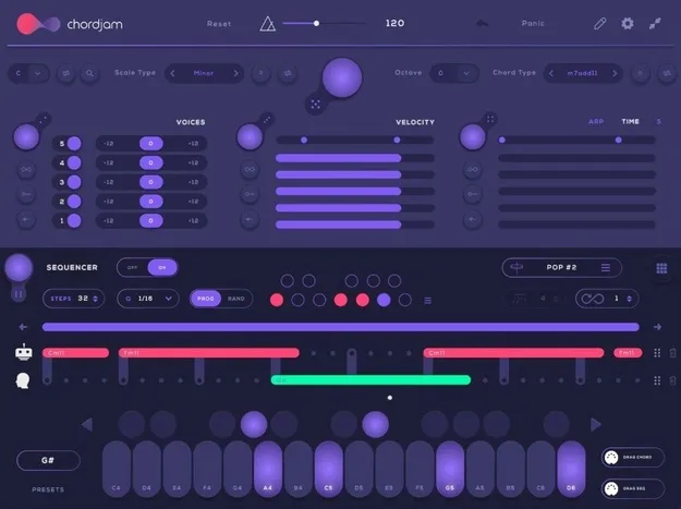 Chordjam by Audiomodern chord generator plugin interface