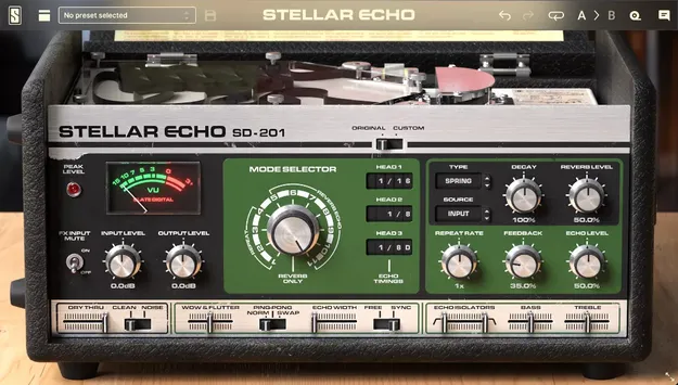 Stellar Echo SD-201 by Slate Digital tape echo plugin interface with moving tape animation